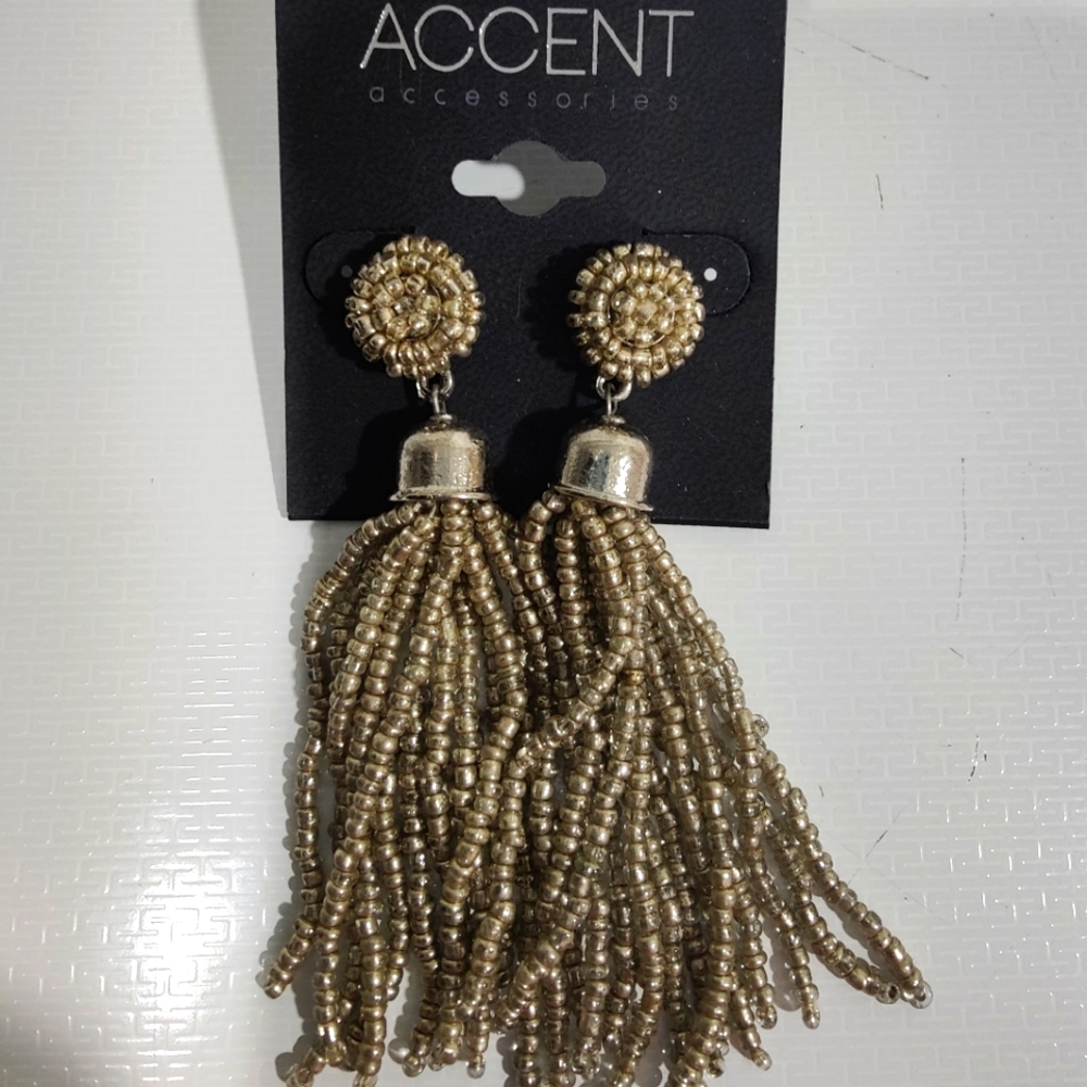 New- Accent accessories silver bead long earrings, cute!